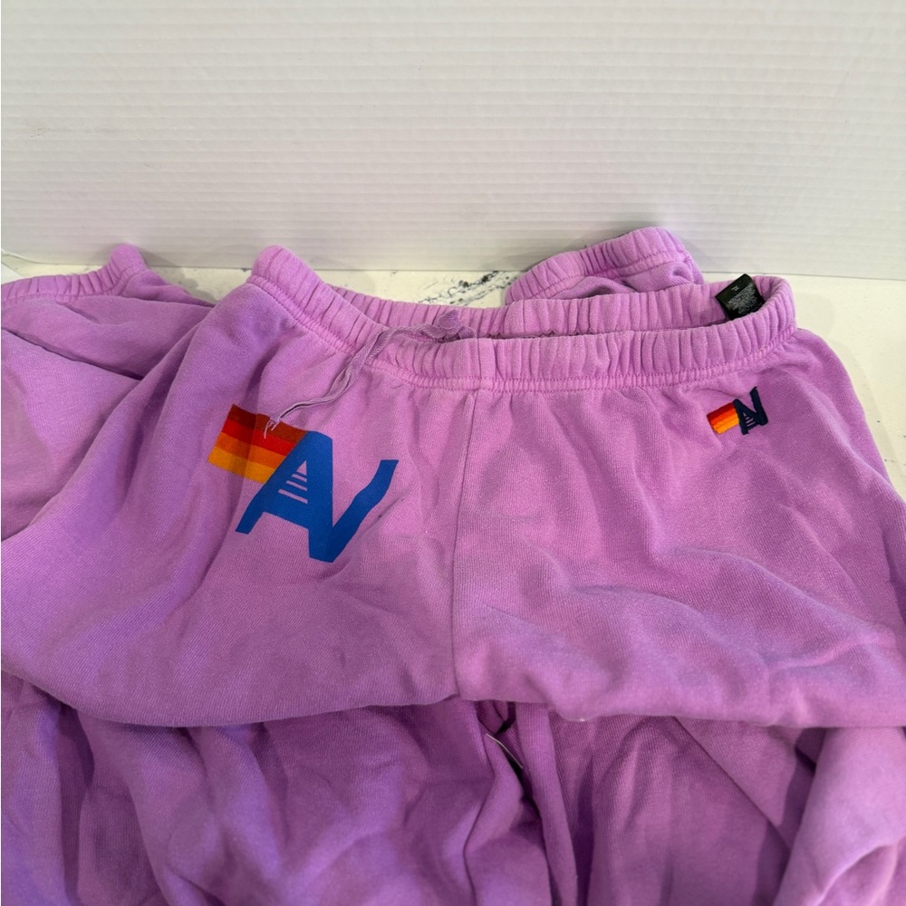Aviator Nation Purple Track Pants with Rainbow Logo